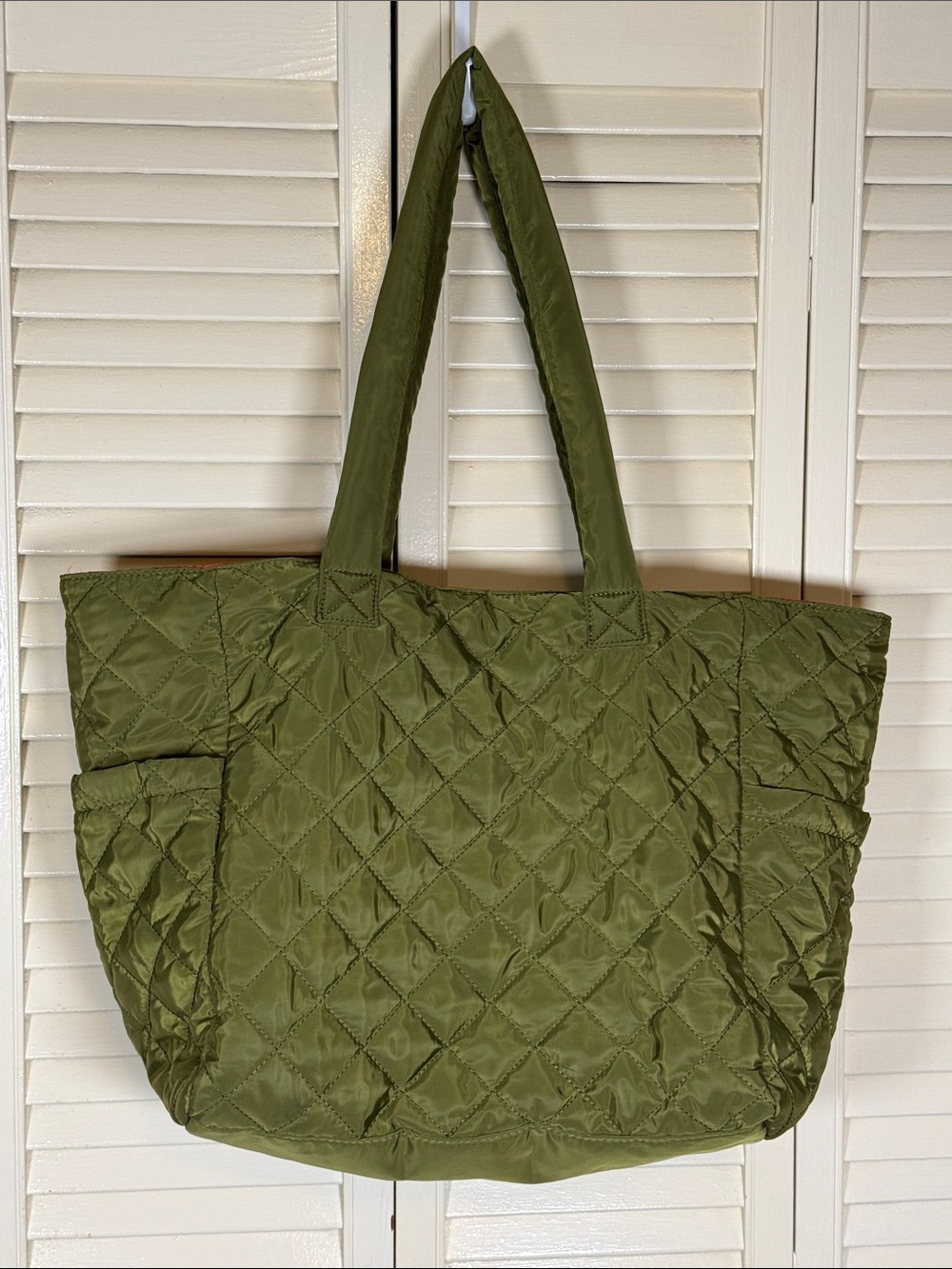 NWT K. Carroll Riva Reversible Oversized Quilted Tote Bag Olive Green / Rust